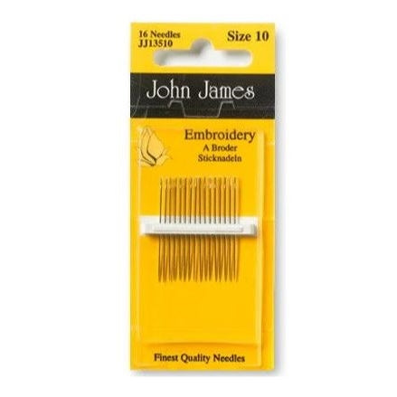 JOHN JAMES SIZE 10 EMBROIDERY NEEDLES (1 CARD)
