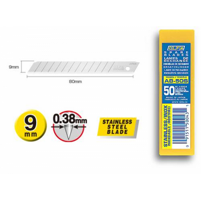 Olfa AB-50 Stainless Steel 50 Blades (9mm) - Tacura